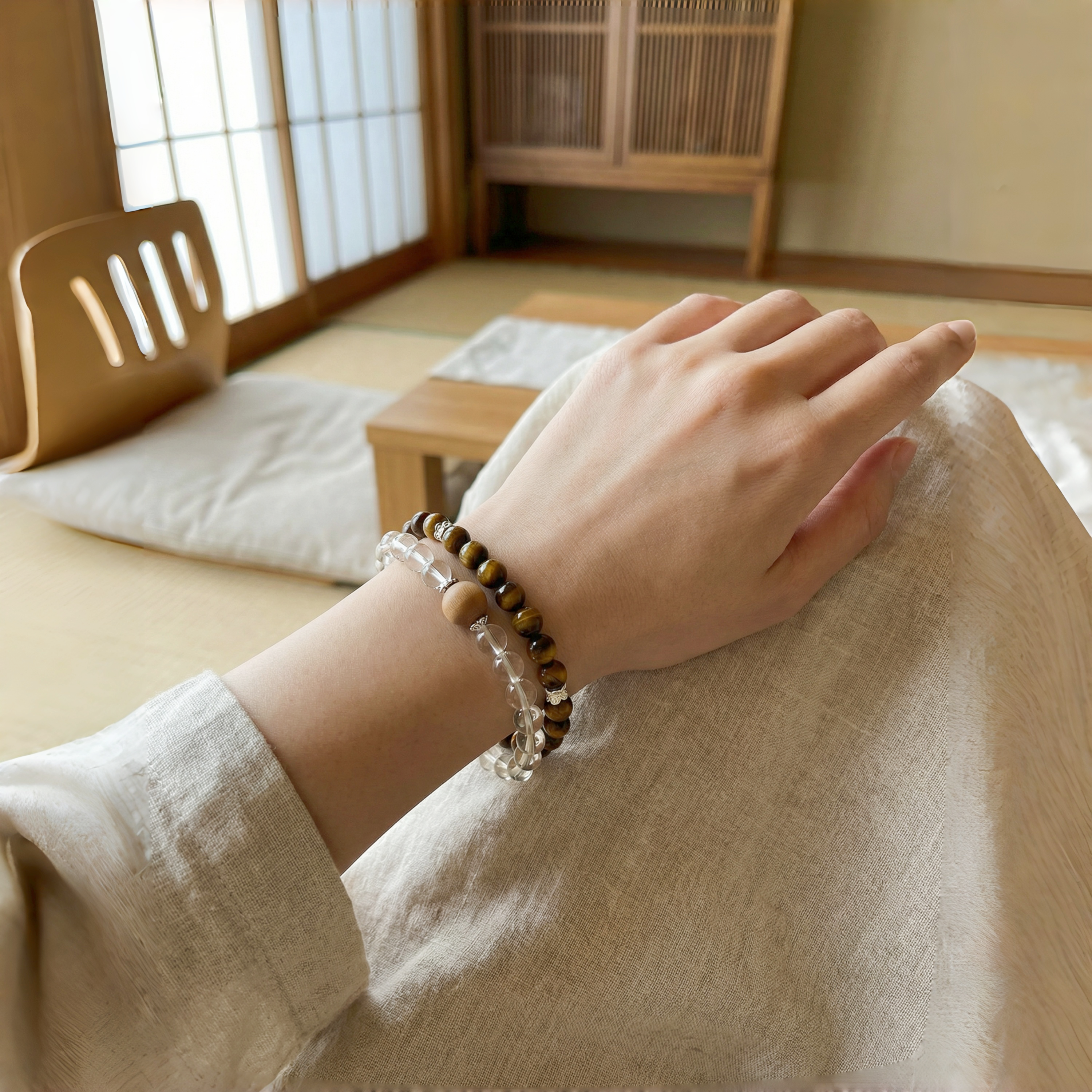 Doppelkreis-Armband aus natürlichem gelbem Citrin und Tigerauge – Ein Symbol für Stärke und Wohlstand