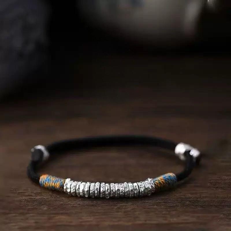 Gewebtes Armband im chinesischen Vintage-Stil – Rotwein & Schwarz