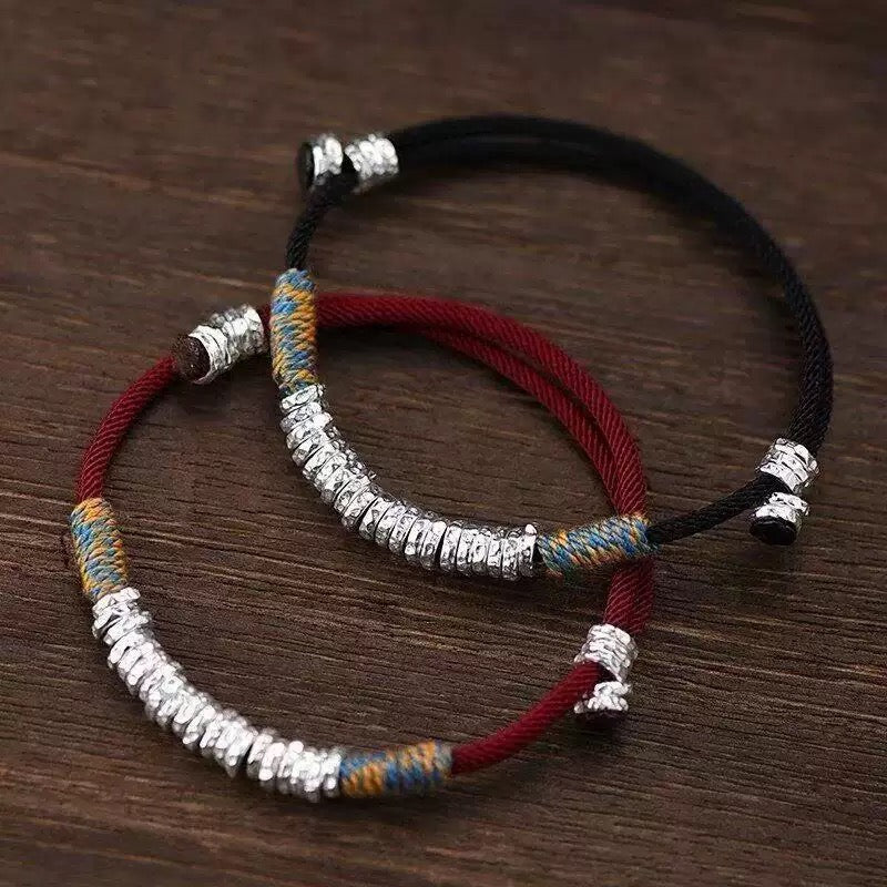 Gewebtes Armband im chinesischen Vintage-Stil – Rotwein & Schwarz