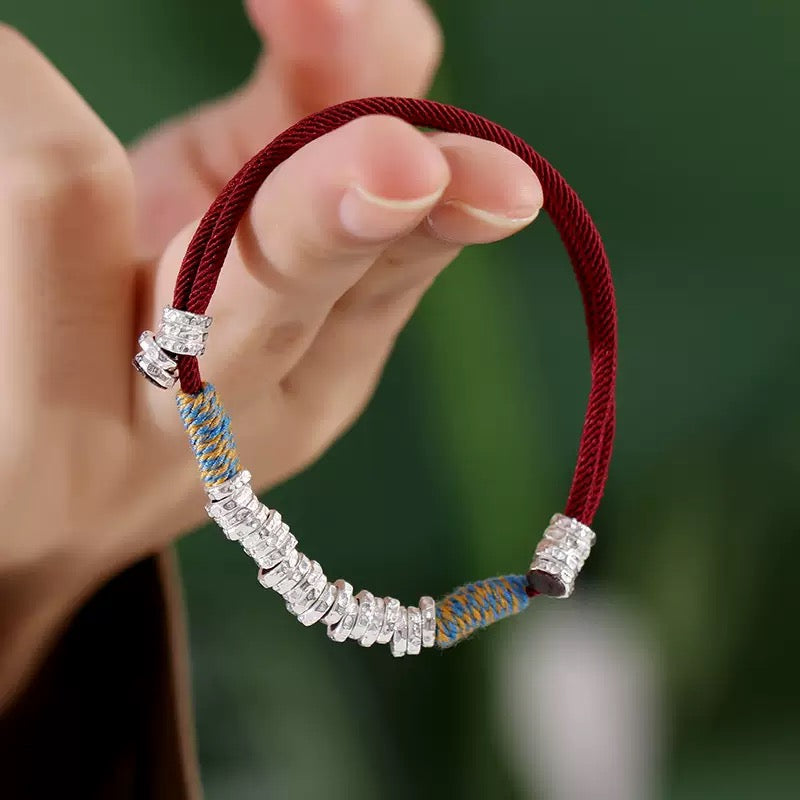 Gewebtes Armband im chinesischen Vintage-Stil – Rotwein & Schwarz