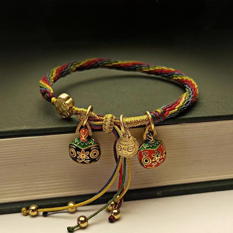 Tibetan Style Wax Rope Handmade Bracelet with Bells – Vintage Charm and Spiritual Connection
