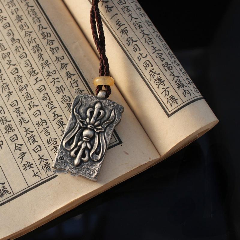 Handcrafted Vintage Silver “Zhi Guan” Protection Pendant - Zen Buddhist Inspired