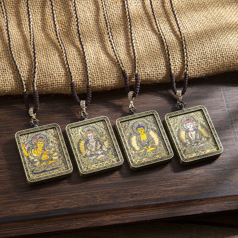 Tibetan Sweater Chain Hand-painted Guardian Deity Thangka Pendant – A Sacred Symbol of Spiritual Protection