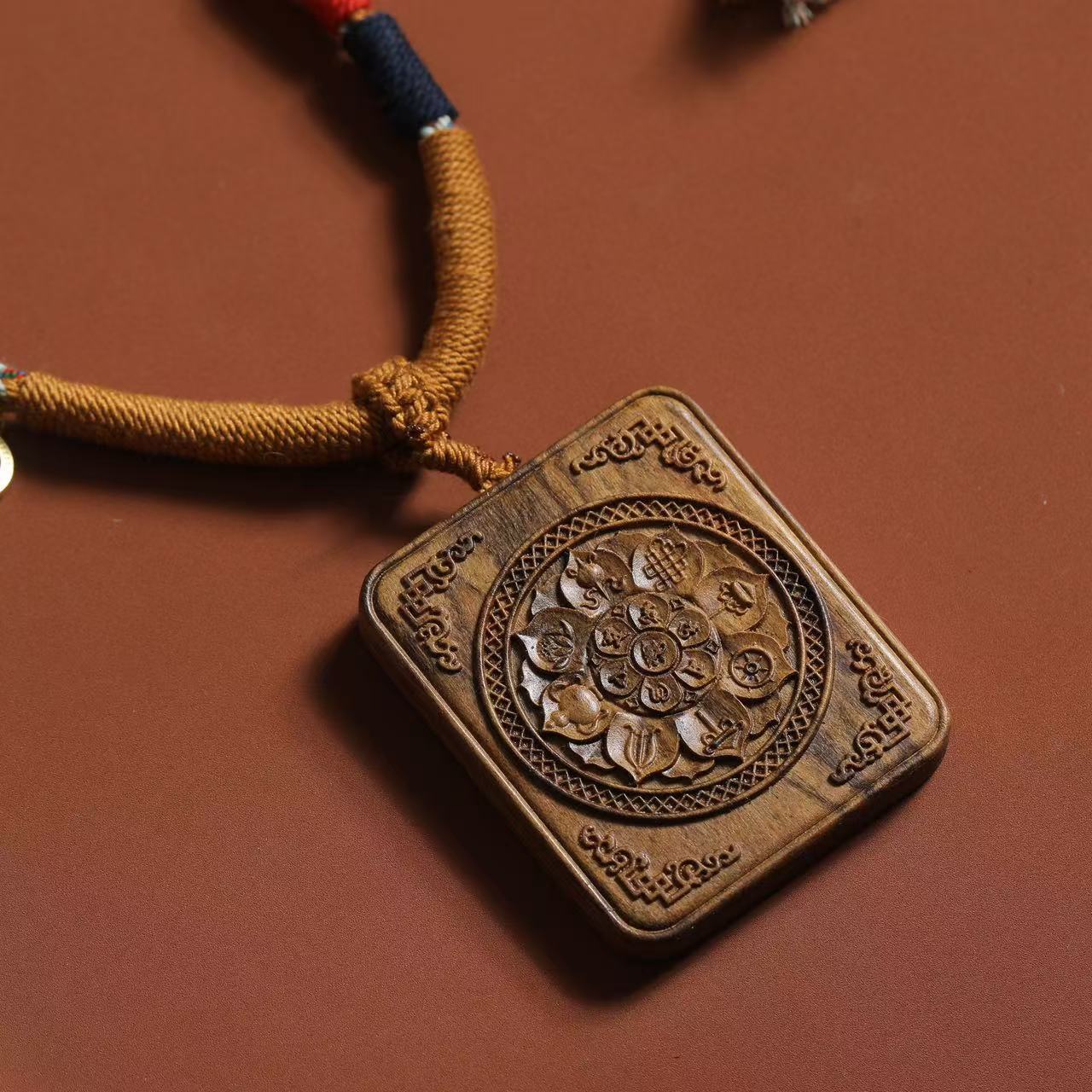 Agarwood Buddha Pendant with Brass Inlaid Yellow Wealth God