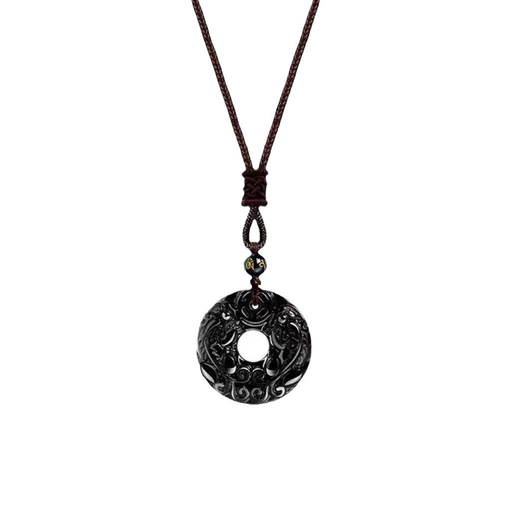 Colgante de la Paz Pixiu de obsidiana negra y ágata blanca