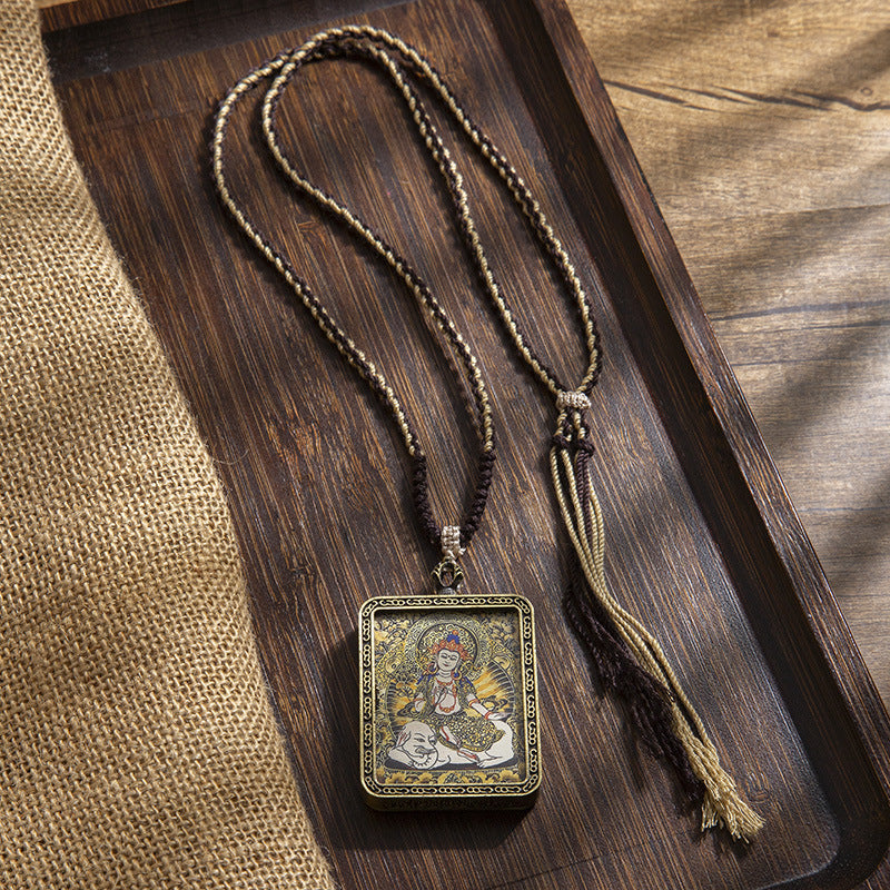 Tibetan Sweater Chain Hand-painted Guardian Deity Thangka Pendant – A Sacred Symbol of Spiritual Protection
