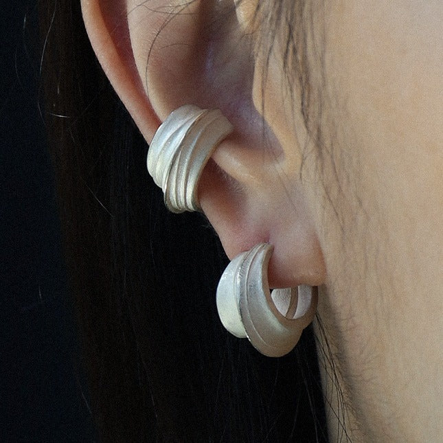 Floating Star Orbit Earrings – Handcrafted Frosted Texture, Cosmic Design
