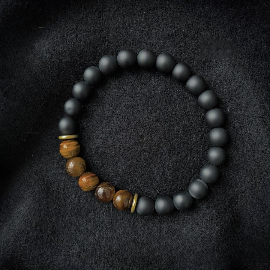 Pulsera de cuentas de ojo de tigre y piedra negra mate: fuerza y protección