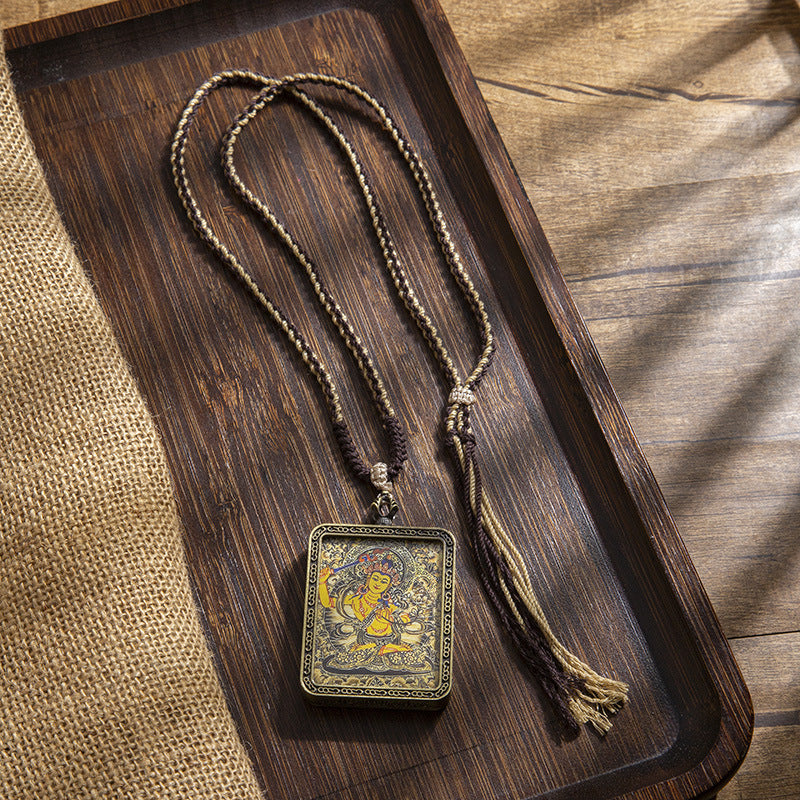 Tibetan Sweater Chain Hand-painted Guardian Deity Thangka Pendant – A Sacred Symbol of Spiritual Protection