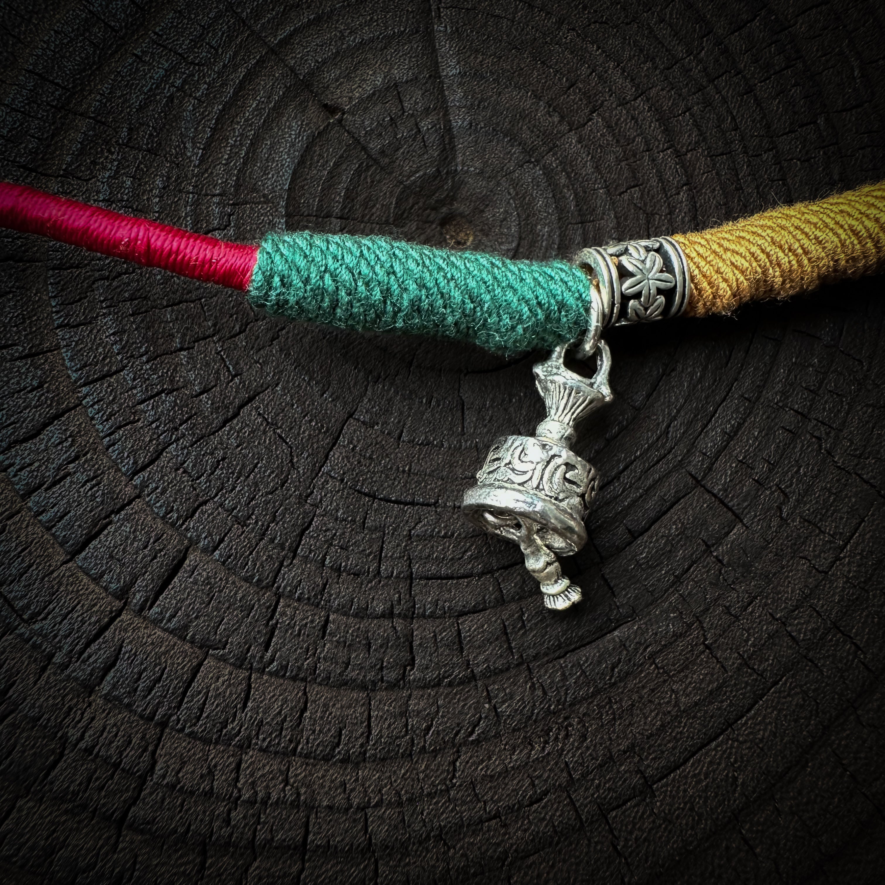 Tibetan Silver Cotton Cord Necklace – Handmade Pendant Necklace