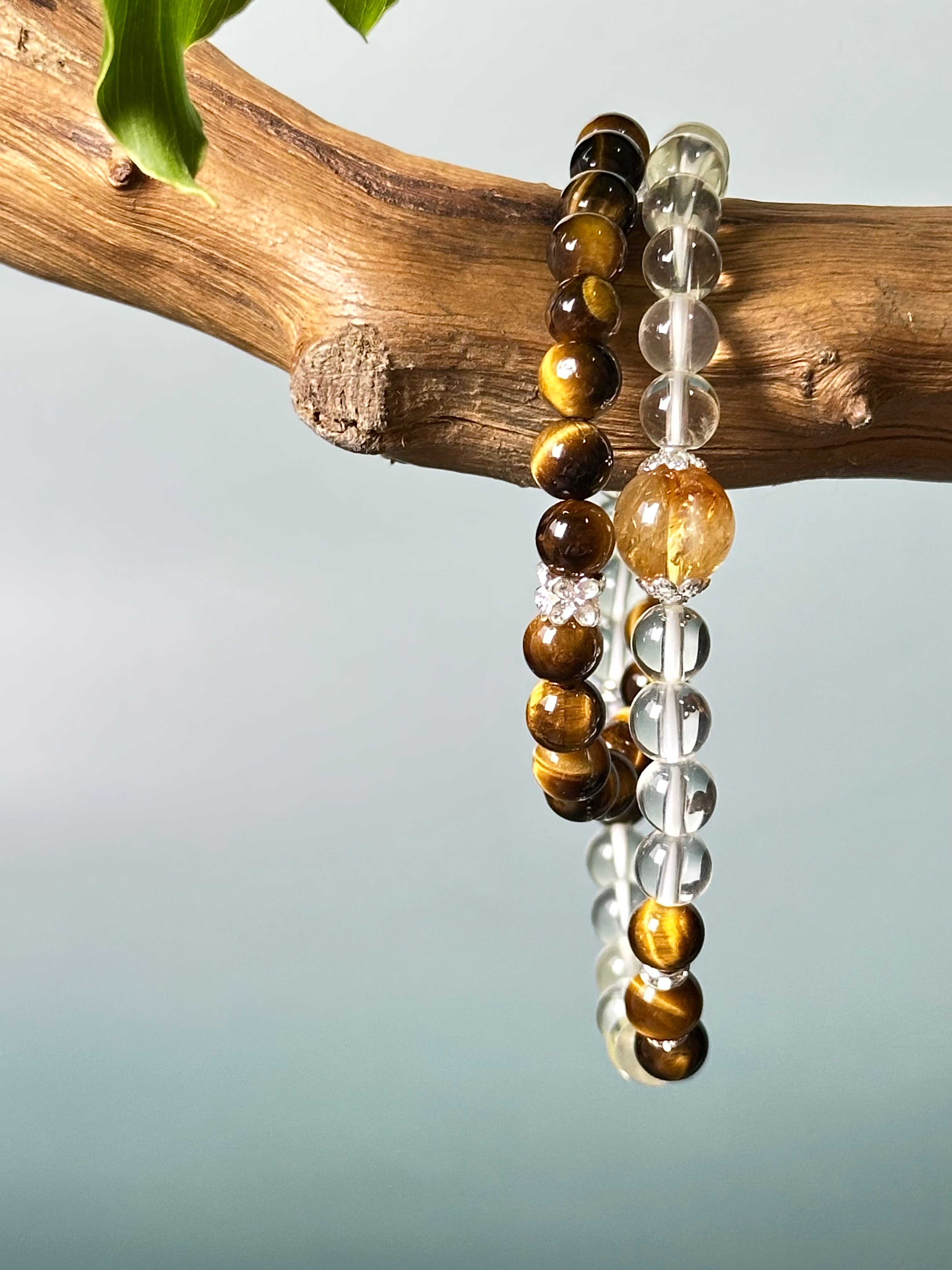 Natural Yellow Citrine and Tiger’s Eye Double Circle Bracelet – A Symbol of Strength and Prosperity