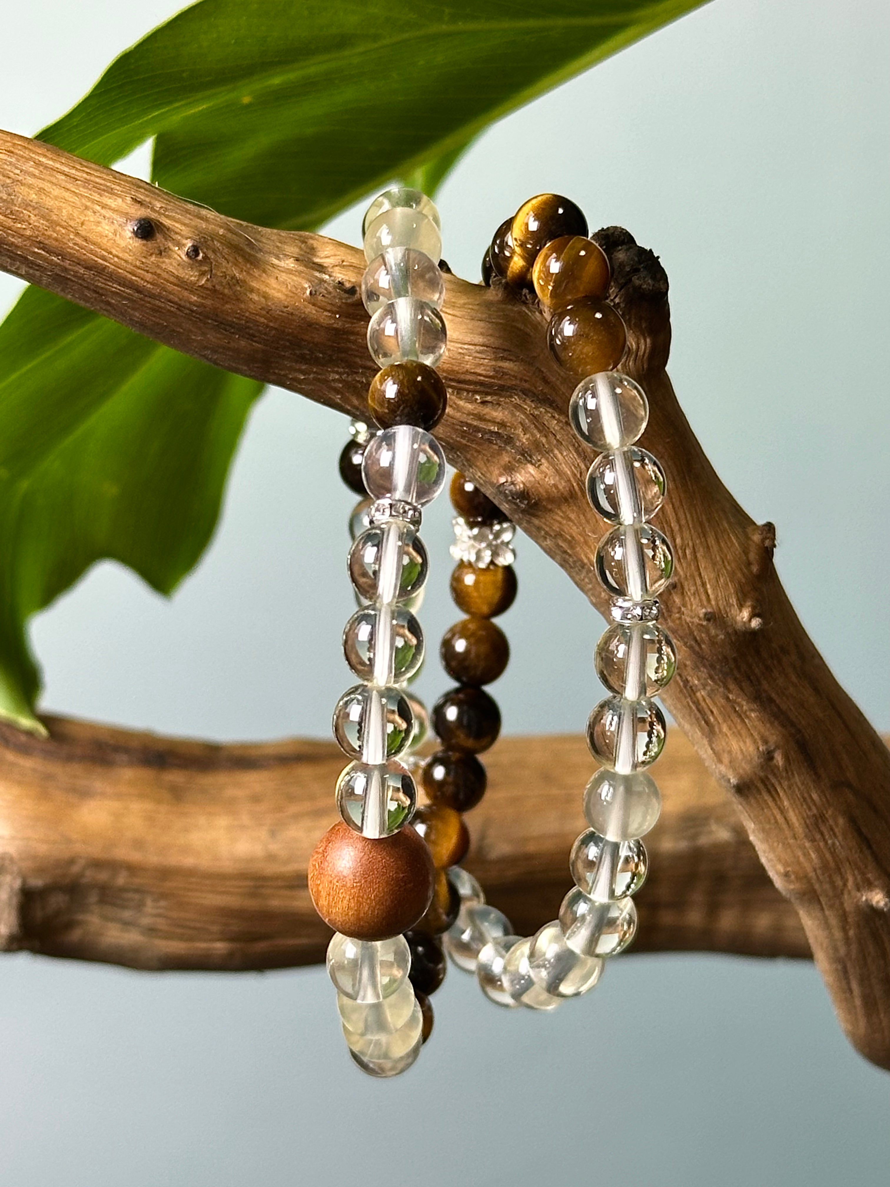 Natural Yellow Citrine and Tiger’s Eye Double Circle Bracelet – A Symbol of Strength and Prosperity