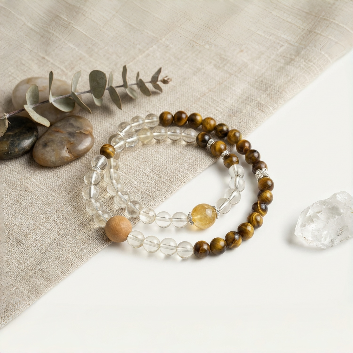 Doppelkreis-Armband aus natürlichem gelbem Citrin und Tigerauge – Ein Symbol für Stärke und Wohlstand