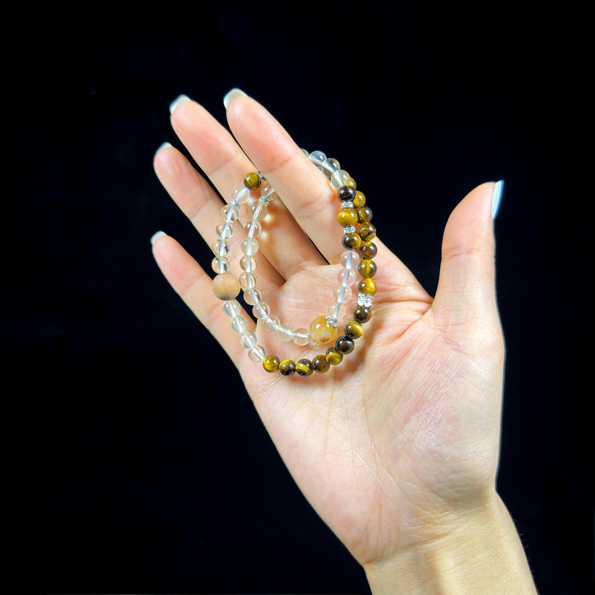 Natural Yellow Citrine and Tiger’s Eye Double Circle Bracelet – A Symbol of Strength and Prosperity