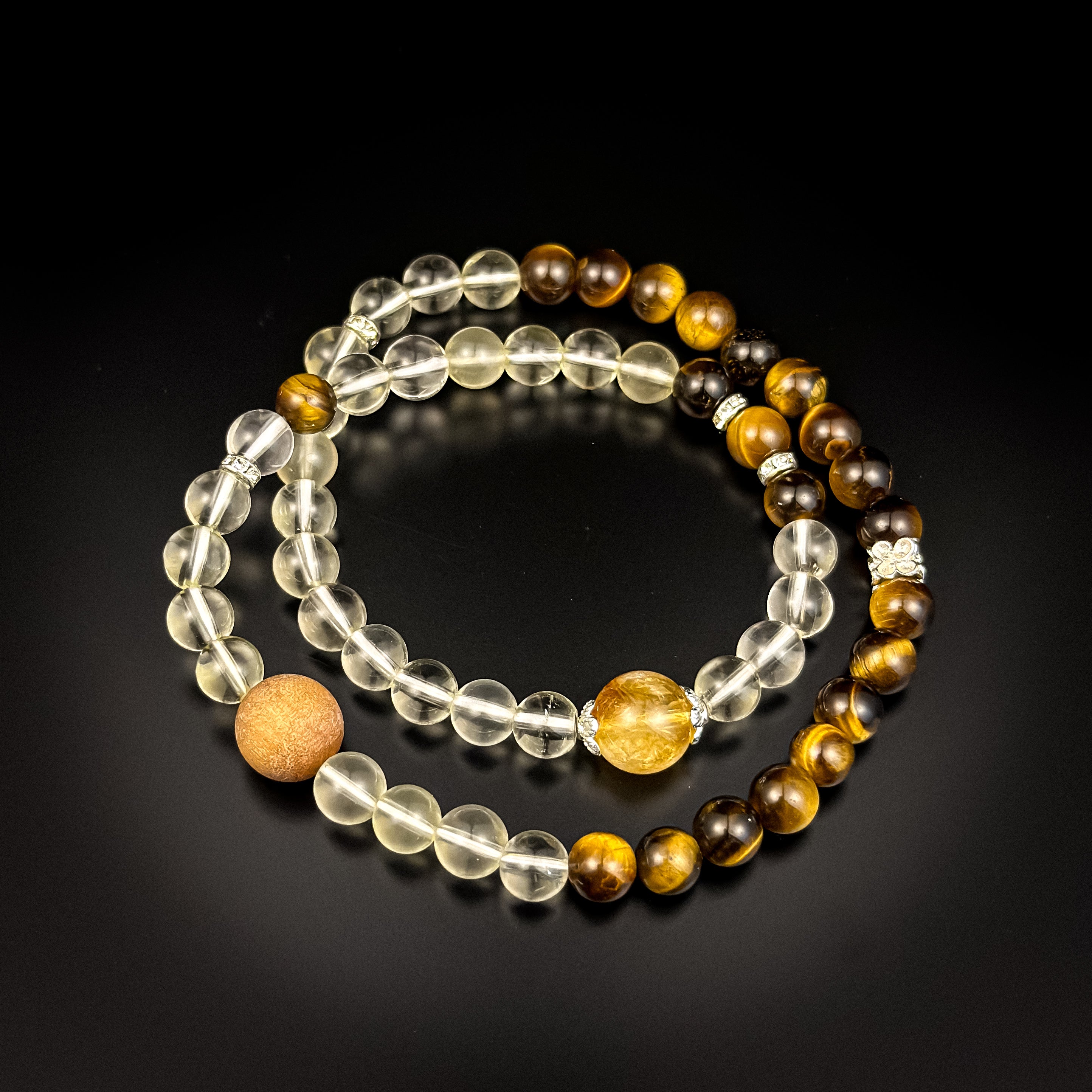 Natural Yellow Citrine and Tiger’s Eye Double Circle Bracelet – A Symbol of Strength and Prosperity