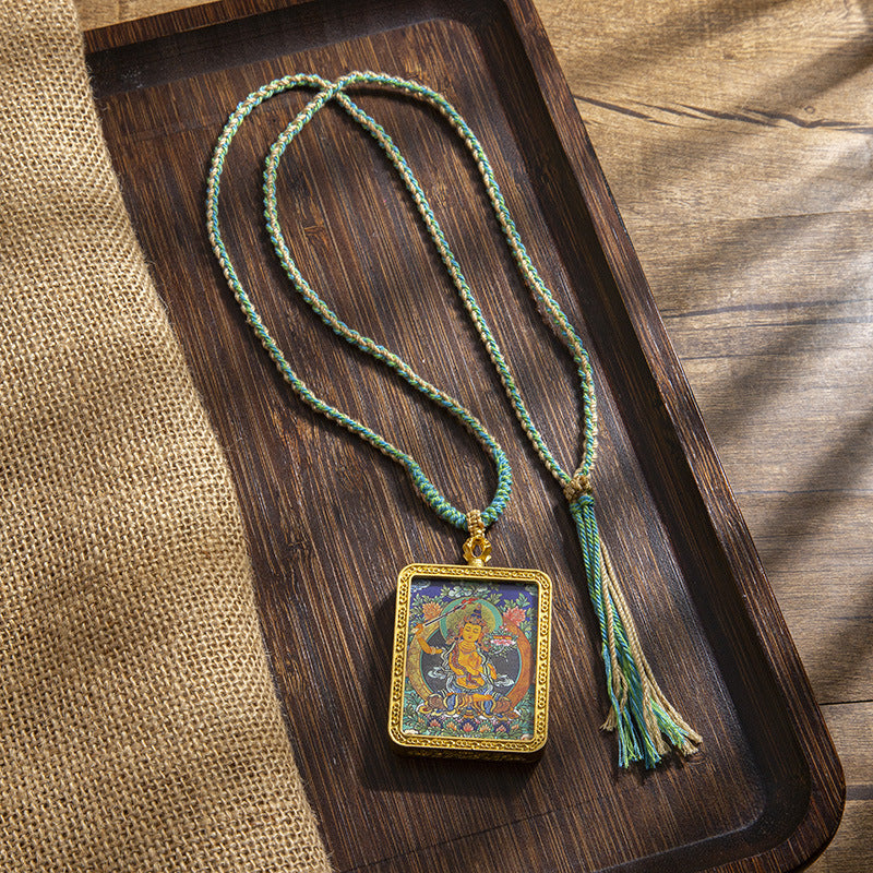 Colgante Thangka de Deidad Guardiana, cadena de suéter tibetana, pintado a mano: un símbolo sagrado de protección espiritual.