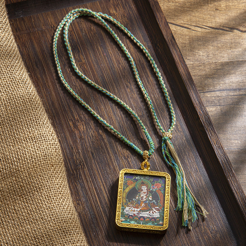 Colgante Thangka de Deidad Guardiana, cadena de suéter tibetana, pintado a mano: un símbolo sagrado de protección espiritual.