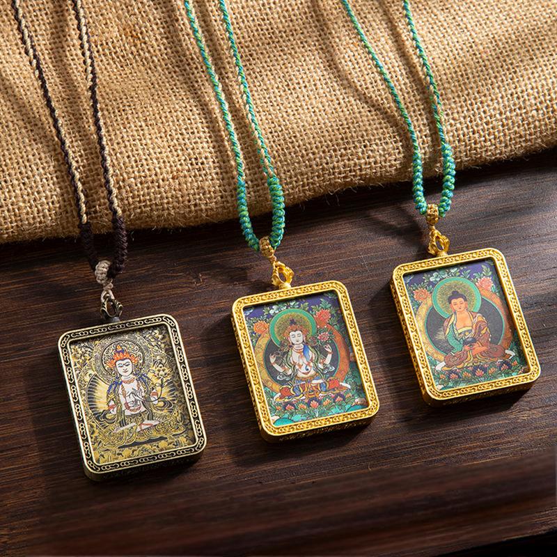 Colgante Thangka de Deidad Guardiana, cadena de suéter tibetana, pintado a mano: un símbolo sagrado de protección espiritual.